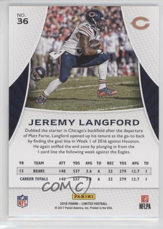 2016 Panini Limited Spotlight Ruby /10 Jeremy Langford #36 - Image 2 of 2