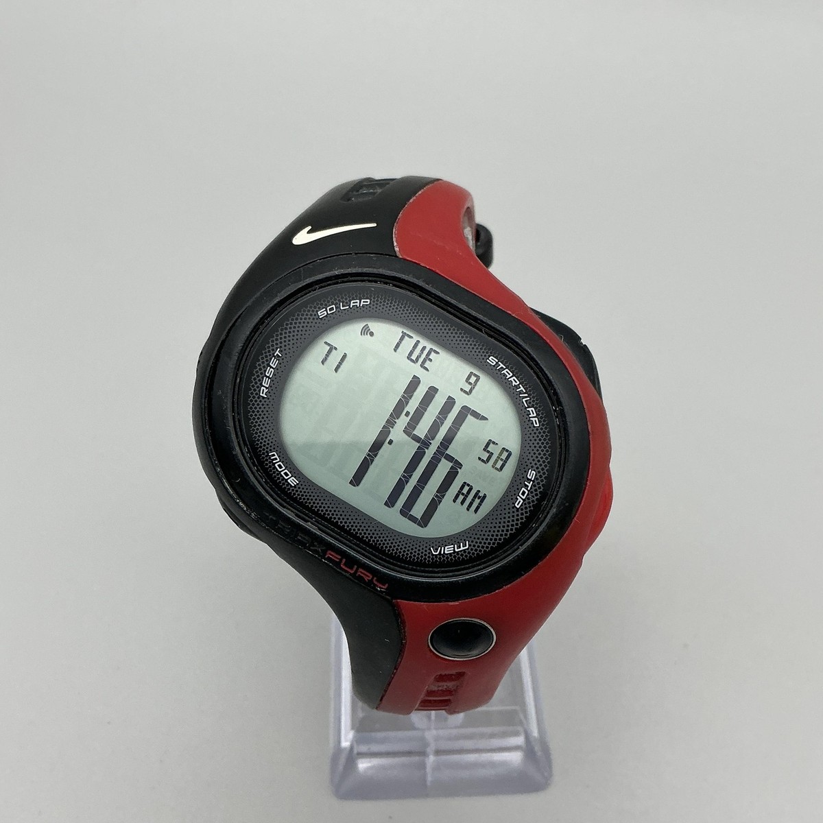Nike Triax Fury Mens Watch 48mm Gray Digital 50 Lap Black Red