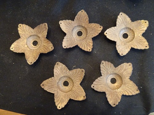 VINTAGE SOLID BRASS CHANDELIER PARTS BOBECHES, 5 PIECES, 3 1/4" W 3/8" HOLE #10B