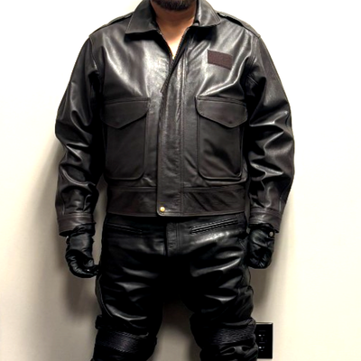 A BOMBER USA　ブラック ダブルライダースジャケット　USED美品 Perrone Aviation USA-made A2 Brown Leather Pilot Bomber Jacke size