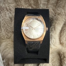 Nixon Time Teller Quartz Rose Gold Dial Black Band Analog Wristwatch