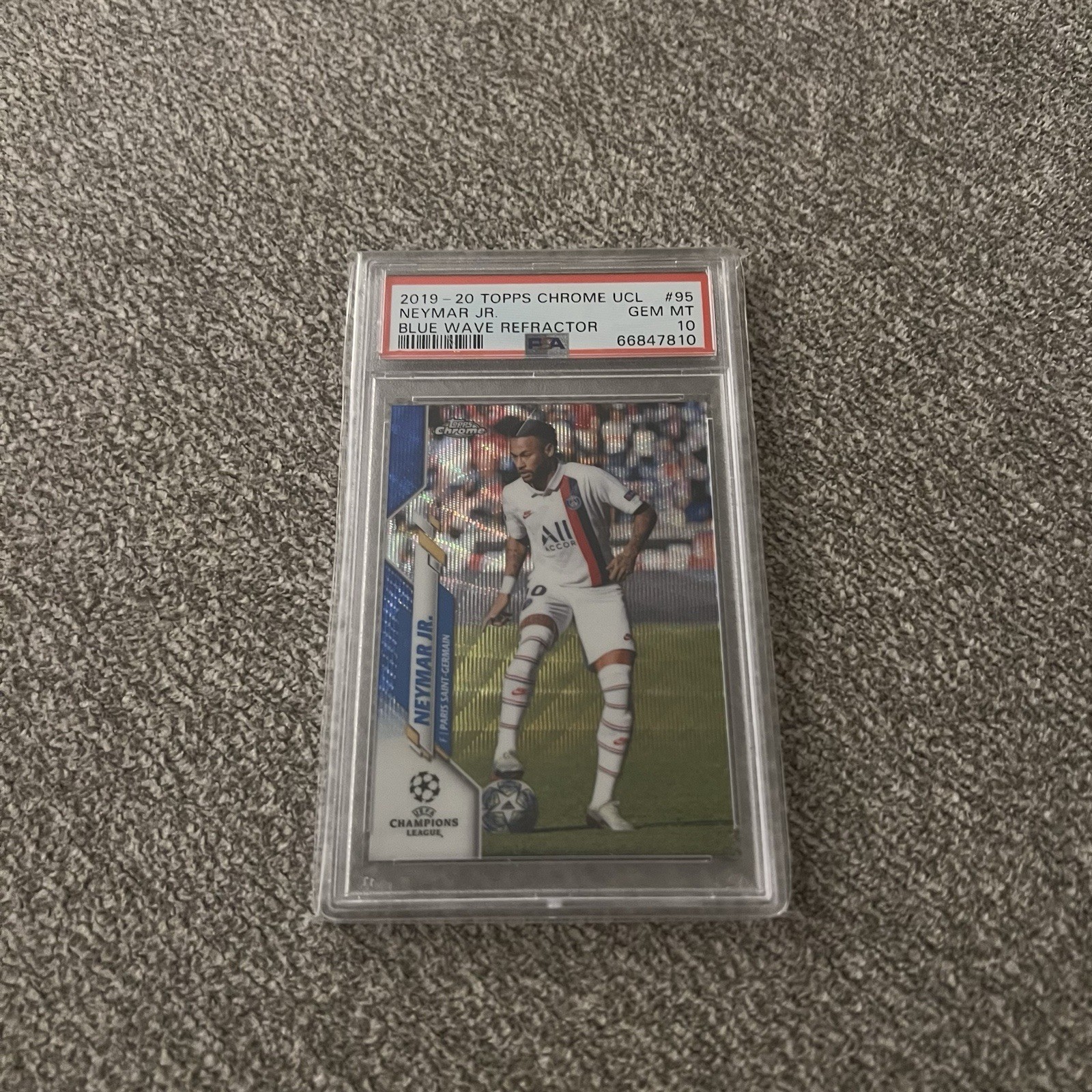 2019-20 Topps Chrome UCL Neymar Jr Blue Wave Refractor PSA 10 67/75