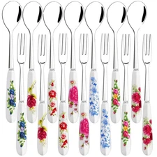 14 Pcs Dessert Forks and Spoons Silverware Set Stainless Steel Cutlery with P...
