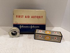 Vintage First Aid Kit Lot Tin Tape Red Cross Cotton 