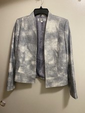 Womens Tahari Arthur S Levine Blazer Jacket Size 6 34 Gray White Business