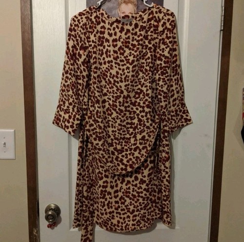 Abito midi H&M rosso bordeaux beige leopardato ghepardo stampa animalier manica a campana 3/4 - Foto 2 di 9