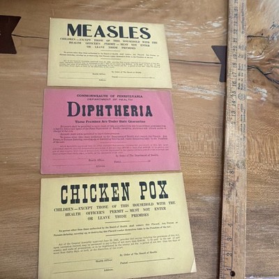 Vintage Quarantine Health Notices Lot - Measles, Diphtheria, Chicken Pox PA