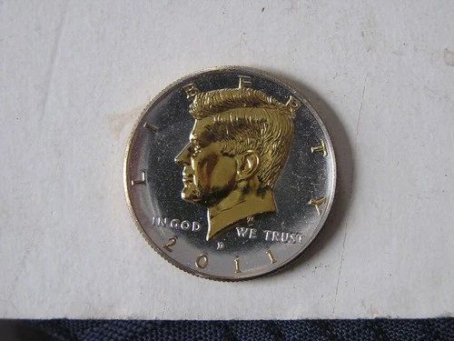 DANBURY MINT 2011 KENNEDY HALF DOLLAR 24K GOLD & .999 SILVER PLATED COIN