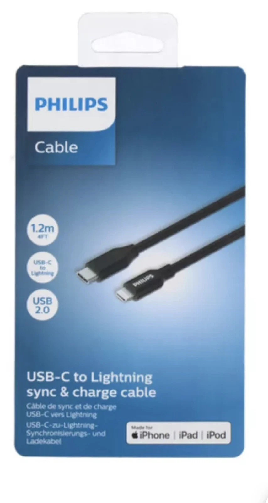 Philips - 1.2m USB-C to MFi Lightning Cable - Black