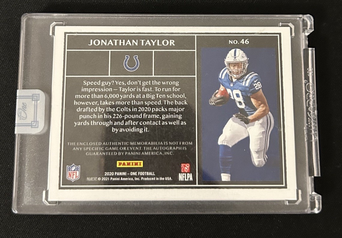 Jonathan Taylor 2020 Panini One Rookie Patch Auto /199 Indianapolis Colts view 2