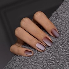 Winter Press On Nails Short Square, Matte Cat Eye Press On Matte Black Brown