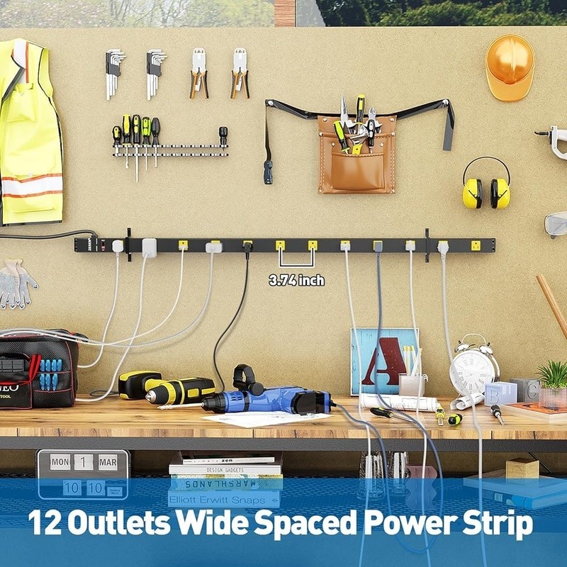 12 Outlet Power Strip Surge Protector Mountable 6ft Extension Cord Heavy Duty US