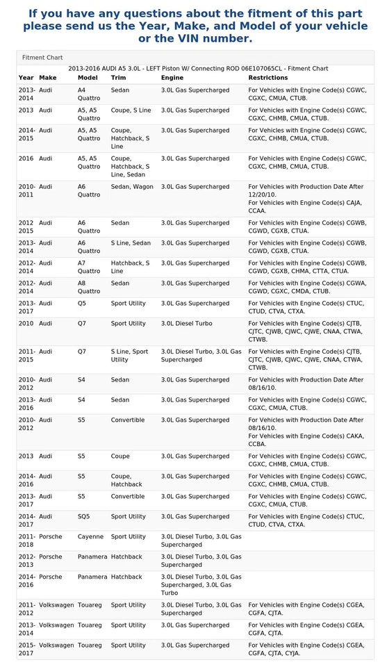 2013-2016 AUDI A5 3.0L - LEFT Piston W/ Connecting ROD 06E107065CL - Image 4 of 4