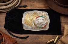 Vtg. Crumrine  Michoac n  Mexico Eagle Belt Buckle Gold  Silver Plated Western