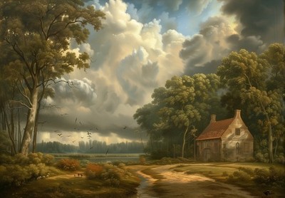8x10 Art Print Forest House Painting - 31396792