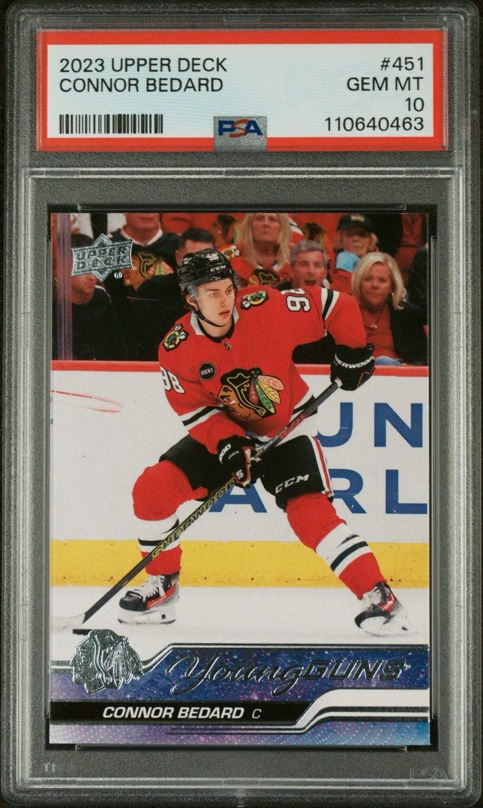 2023-24 Upper Deck - Connor Bedard Rookie Young Guns RC #451 Blackhawks PSA 10 view 1