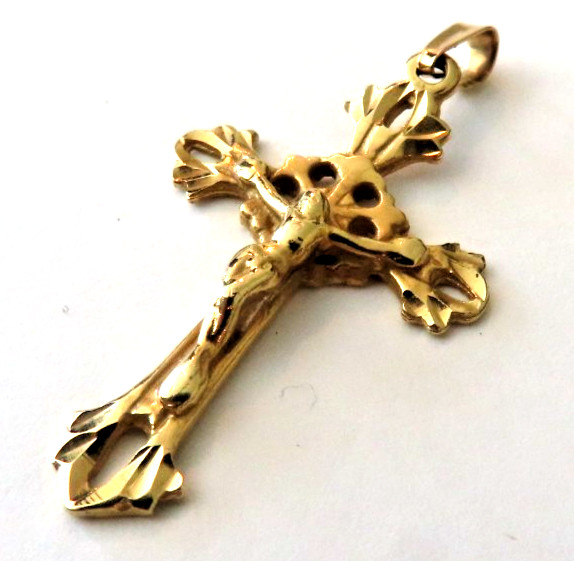 Vntg Real Solid 14k Yellow Gold Unique "Jesus On … - image 4