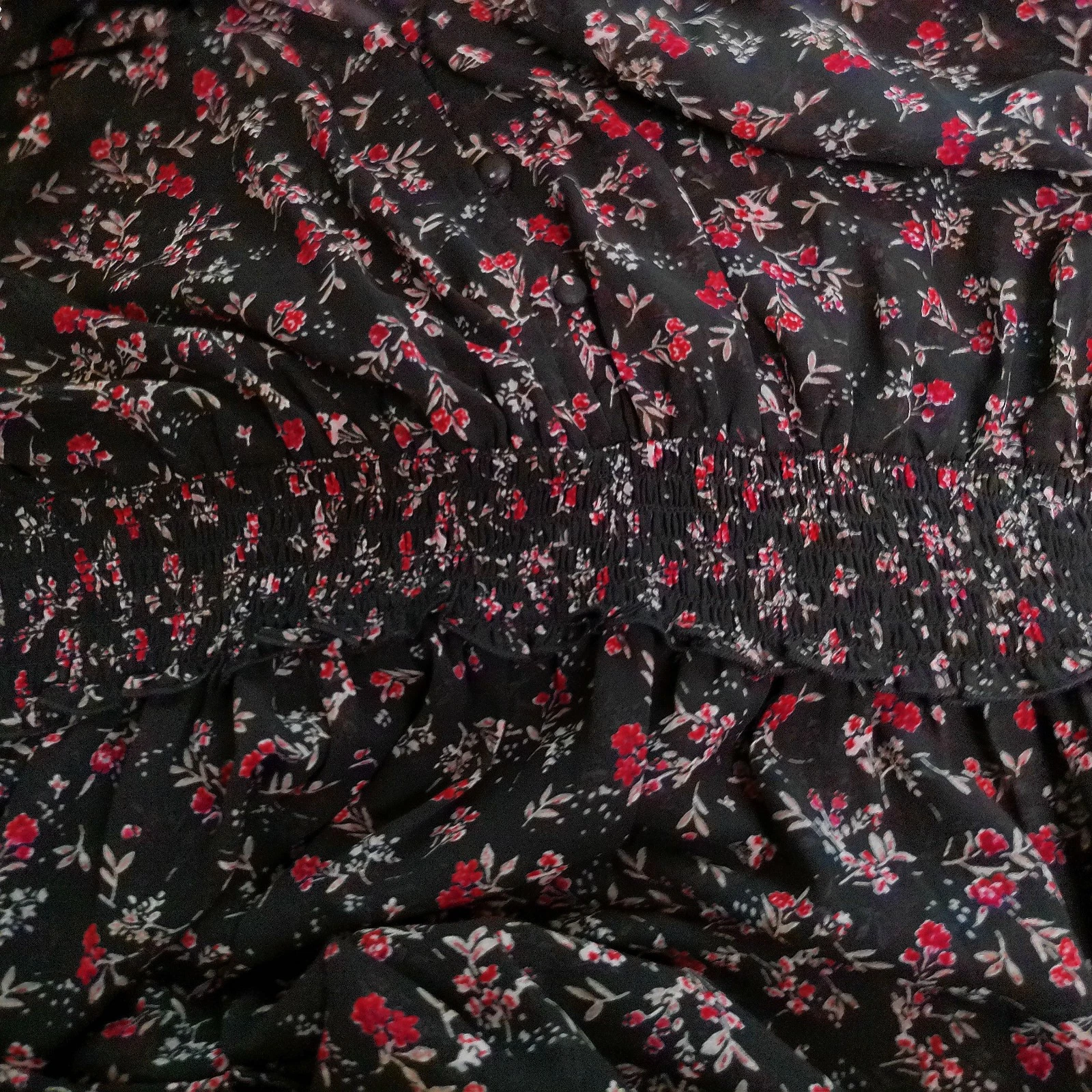 VETEMENTS Maxi Abito XL Nero Floreale Trasparente Chiffon Manica Lunga Scollo a V