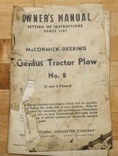 International IHC McCormick Deering Genius Tractor Plow No. 8 Owner's Manual