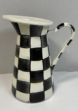 MacKenzie Childs Black Courtly Check Enamel Medium Practical Water Pitcher