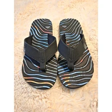 REEF Ahi Youth Big Boys sz 8 Black Colorful Waves Flip Flop Beach Sandals