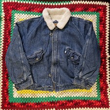 Vtg 80s Levi Strauss Silver Tab Sherpa Lined Jean Jacket Large USA Blue Denim