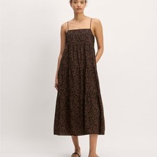 Everlane - THE GAUZE TIERED DRESS in BLACK / COCOA SMALL FLORAL - Organic cotton