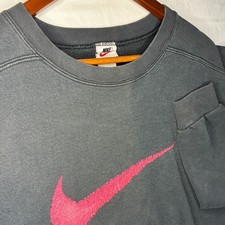 VTG Nike Sweatshirt Men's L Black Crewneck Made In USA Red Center Swoosh 90s