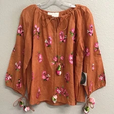 Anthropologie La Fuori NWT Top Blouse Women’s Size Small Terracotta Gold