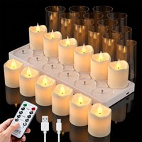 12Er LED Kerzen Teelichter Mit Glasabdeckung Ladestation Fernbedienung Timer