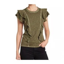 Veronica Beard Bea Ruffle Trim T Shirt Size S 100 Pima Cotton Made in Peru