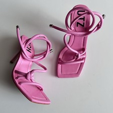 Schutz Lyra Sandal High Heel Club Rose Pink Leather Ankle Strap Square Toe