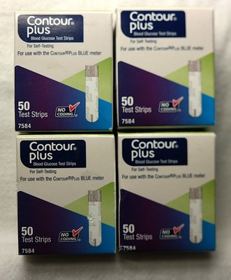 Contour Plus BLUE Blood Glucose Test Strips_4 x 50=200 Total_Exp 6/27_SHIPS FREE
