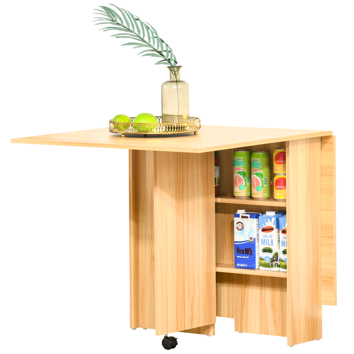 Homcom Unisex Natural Foldable Dining Table With Storage Shelves For Kitchen, Dining Room In | : 140 Cm X 80 Cm - Image 2