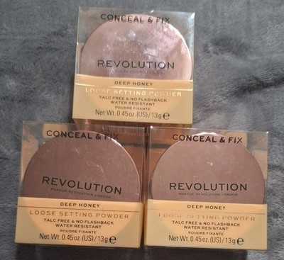 New Lot of 3 Makeup Revolution London Loose Setting Powder Shade Deep Honey 0.45