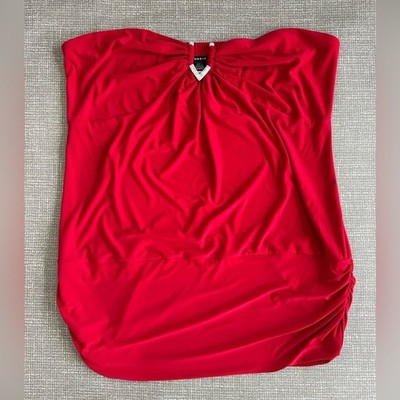 Torrid Red Ruched Cutout Blouse Sz 3 Plus Size Silver V Detail Stretch Tube Top