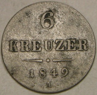 AUSTRIA 6 incrociatori 1849 A Billon / Silver 0.438 Francesco Giuseppe I VF 4266