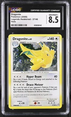 CGC 8.5 Dragonite 2008 Legends Awakened 2/146 Holo SWIRL Pokemon Card