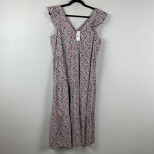 LOFT Floral Flutter Sleeve V-Neck Midi Dress Size M Cotton Blend V Neck