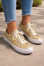 Converse All Star Gold Metallic Leather Glitter Low Top Sneakers Women  s 8
