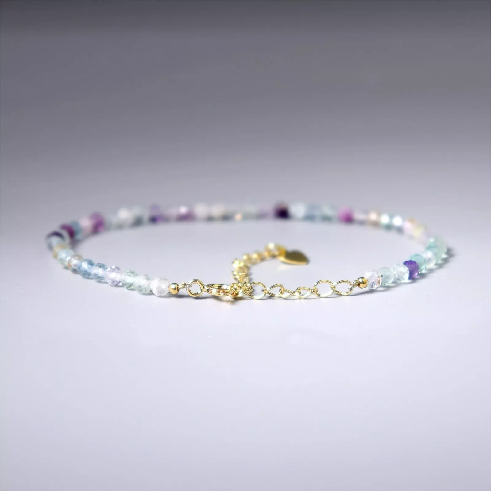 3mm Rainbow Fluorite Beaded Bracelet Dainty Minimalist Healing Crystal Jewelry