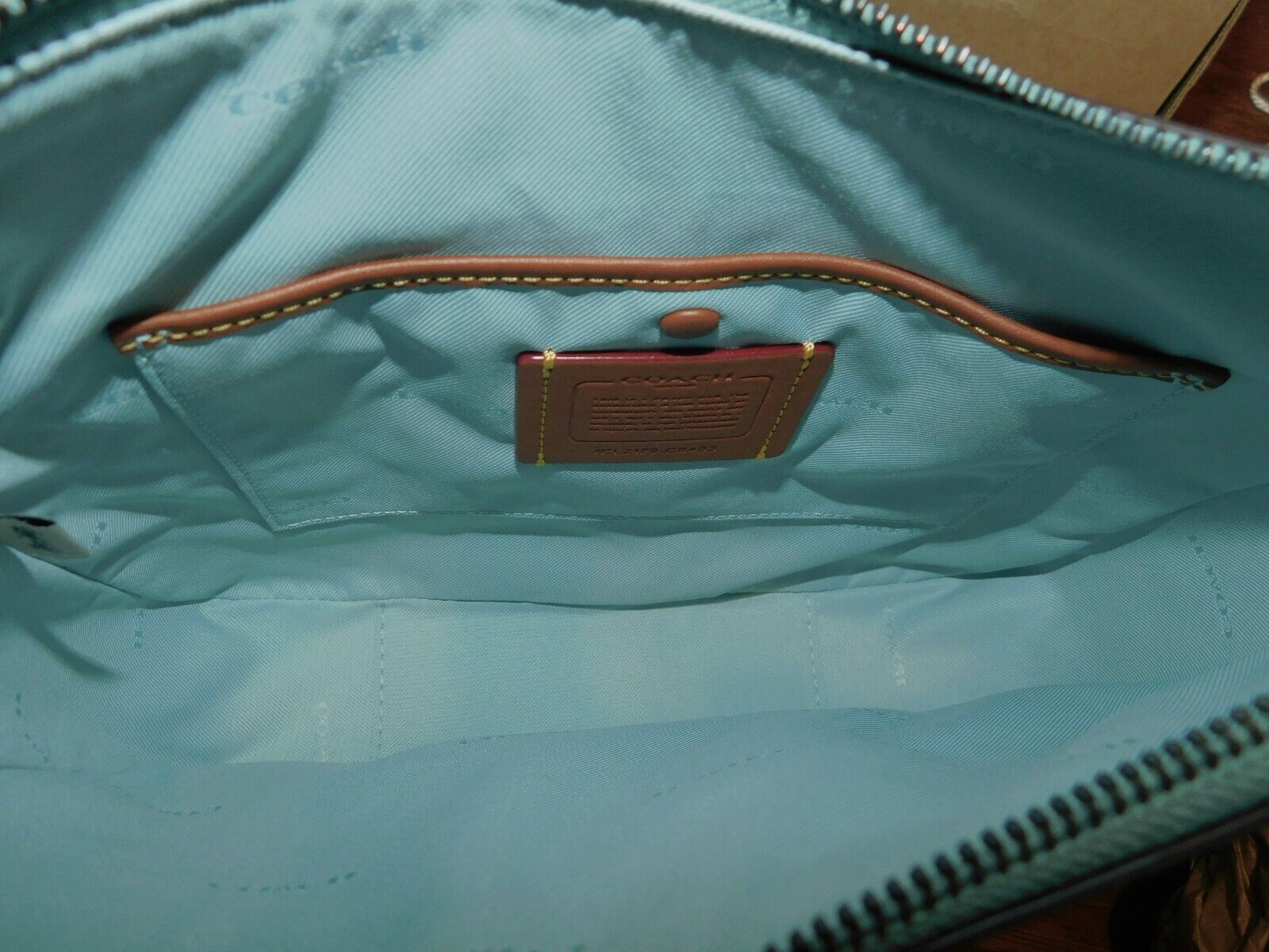 Coach Chaise Crossbody Polished Pebbled Leather Aqua Handbag Purse NEW