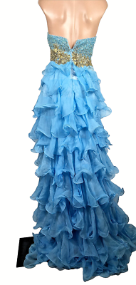 Sherri HIll Sequin Bling Blue Stunning Ruffle Tiered Cocktail Dress sz 0  Beaded | eBay