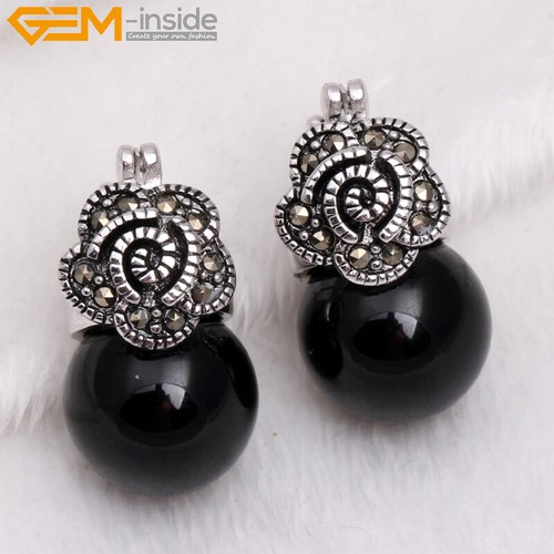 Pendientes de piedra arenisca perla blanca flor plata marcasita cuentas encanto - Imagen 8 de 48