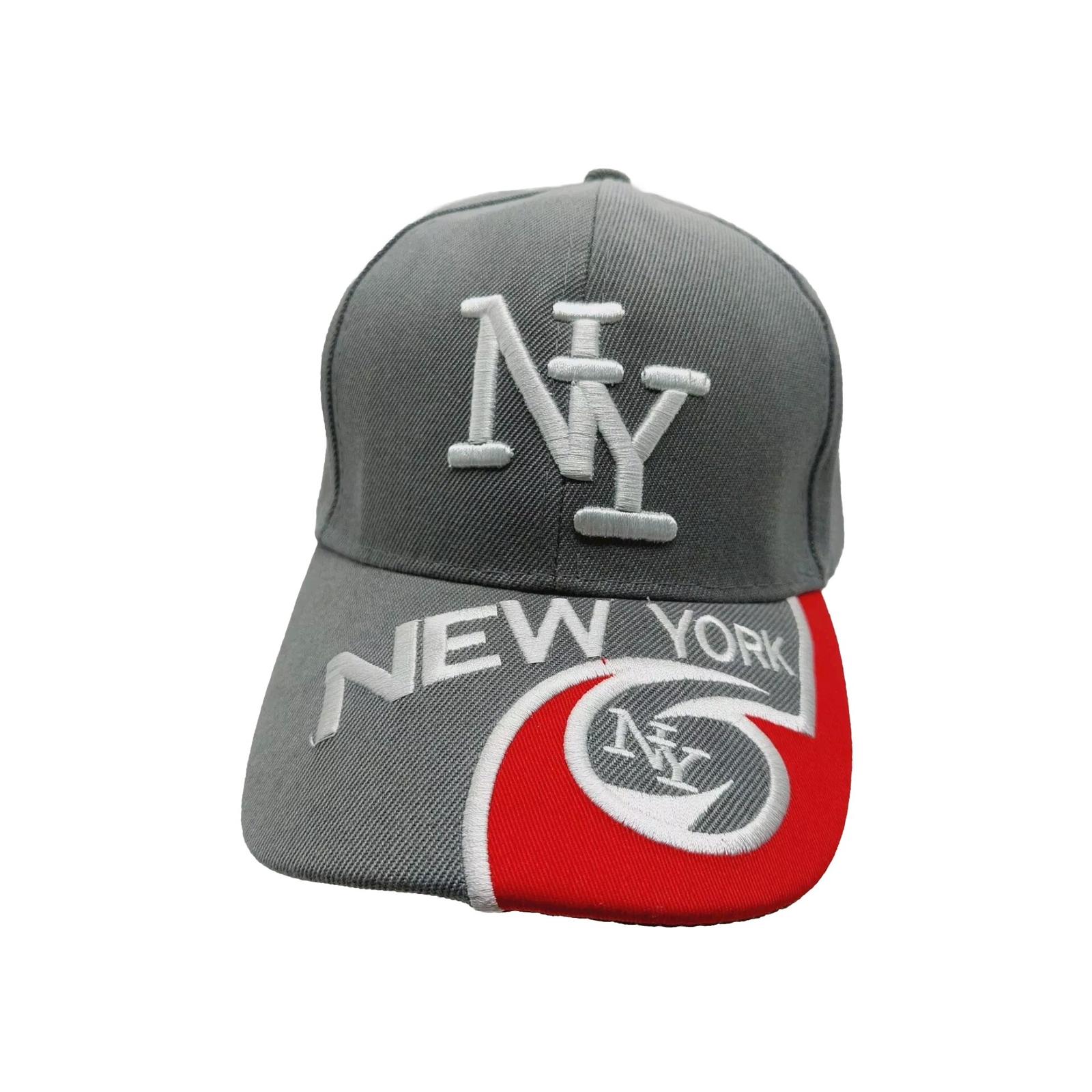 NY Embroidered Wool Blend Baseball Cap in Grey Red White Strapback