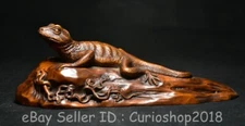 8.2" Rare Old Chinese Boxwood Wood Carved Feng Shui lizard Statue Sculpture
