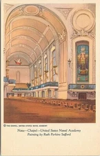 Linen Post Card Ruth Perkins Safford Painting of US Naval Academy Chapel 1940s