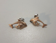 Vintage Dolphin Mother and Baby Sterling Silver Post Earrings Sea Life 3/4" Long