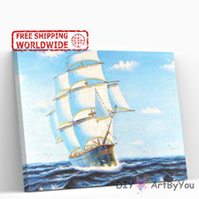 Paint By Numbers Kit Ship Sea Ocean Canvas Decor Brush Oil Home Adult Framed Kid