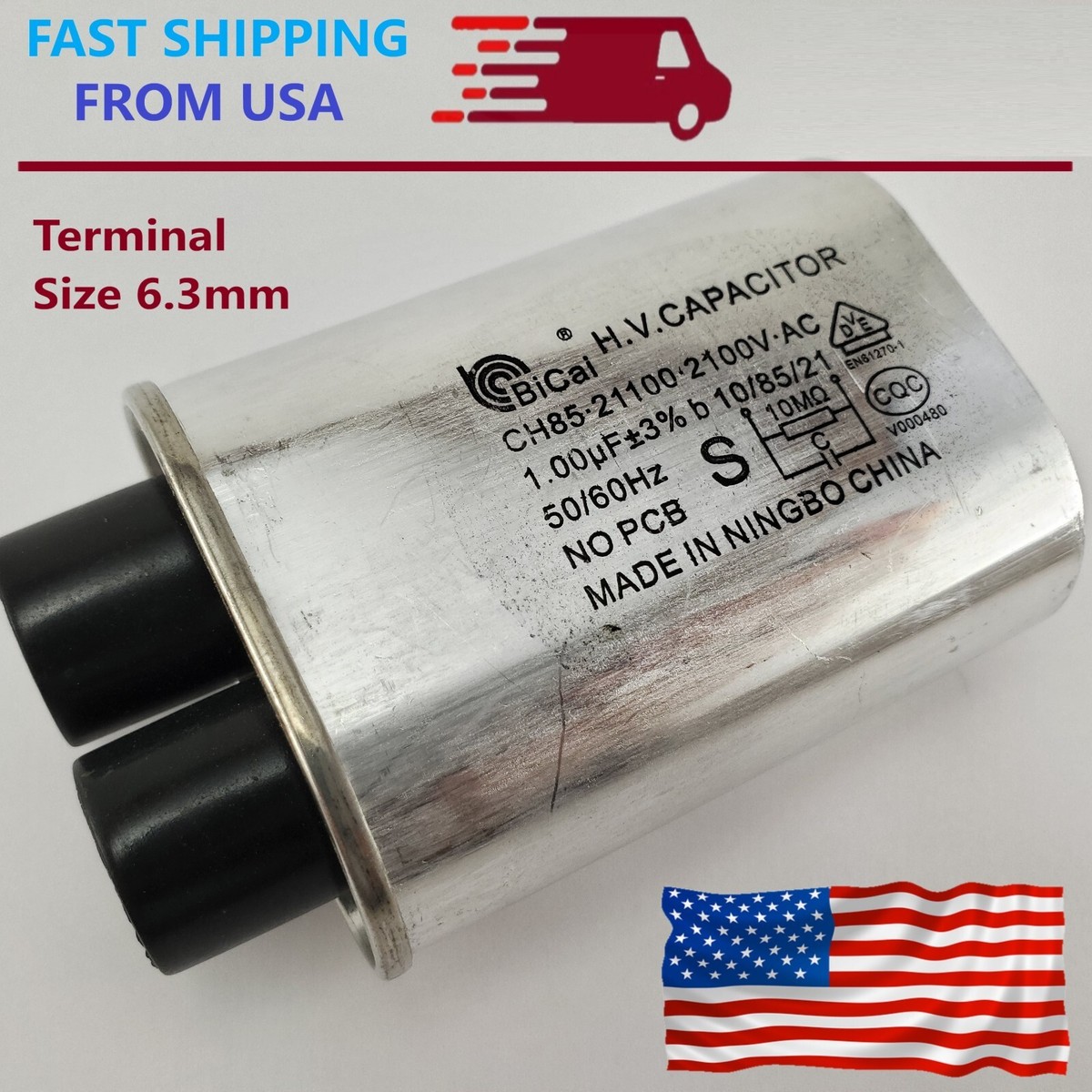 Microwave Oven High Voltage Capacitor CH85-21100 2100VAC 1.00uF